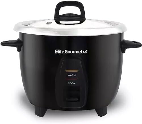 Elite Gourmet ERC2010B Electric Rice Cooker with Stainless Steel Inner Pot Makes Soups, Stews, Porridge's, Grains and Cereals, 10 cups cooked (5 Cups uncooked), Black