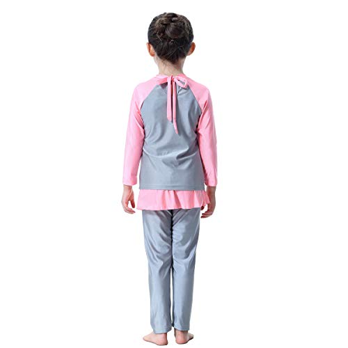 Girl Burkini Swimsuits Modest Muslim Islamic Long Sleeve Rash Guard Full Cover Hijab Top Skirted Swim Capris Swimwear