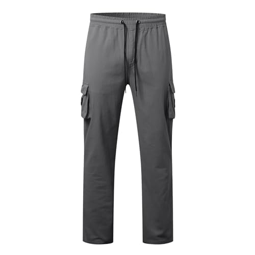 Relaxed Fit Cargo Pants for Men Comfort Drawstring Elastic Waist Pants Work Stretch Lightweight Straight Leg Baggy Trousers