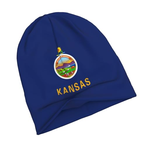 sackhg Kansas State Flag Print Winter Beanie Hat Men Women Soft Lightweight Thermal Cap for Outdoor Skiing Wear Black