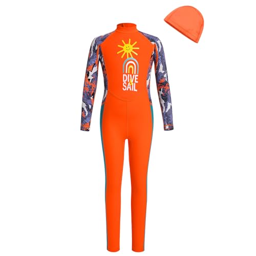 IDOPIP Kids Boys Girls Color Block One Piece Swimsuit Swimwear Long Sleeve Rash Guard Sunsuit Wetsuit Beachwear Bathing Suit