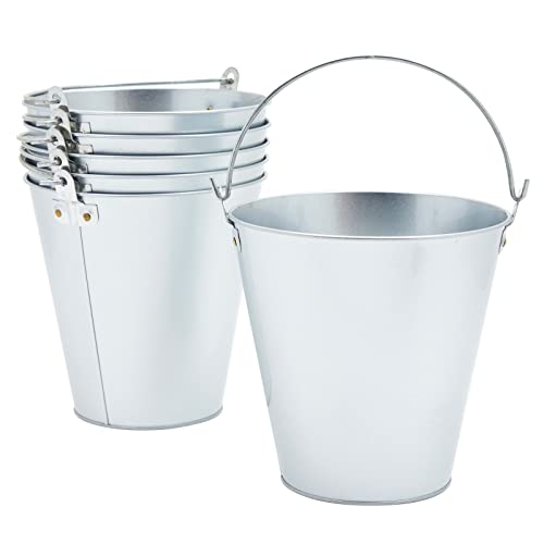 Juvale Metal Bucket - 6-Pack, 100 oz, 7 in Dia x 7.2 in H, Silver - Galvanized Buckets with Handles for Ice Tub & Beverage...