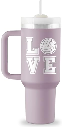 ROSTANTEN Volleyball Gifts for Teen Girls & Team - Volleyball Stuff - 40 oz Engraved Tumbler with Handle & Straw - Gifts f...