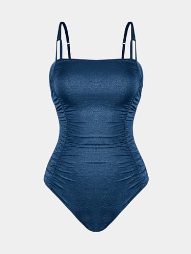 CUPSHE Women's One Piece Swimsuit Tummy Control Square Neck Bathing Suit Ruched Adjustable Straps