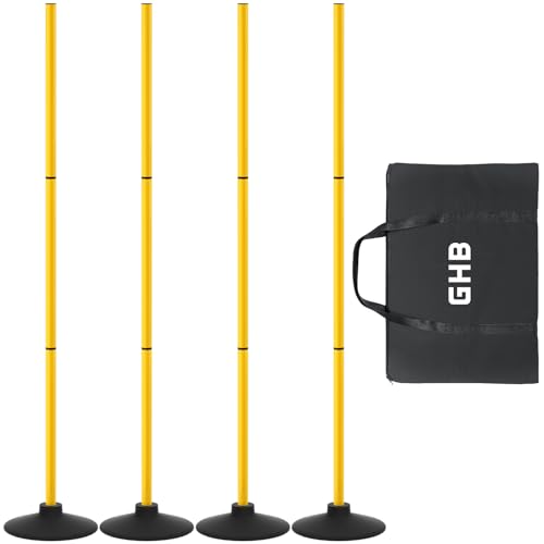 GHB Agility Poles 4 Pack 50" Sports Soccer Training Poles,Detachable Speed Training Equipment Football Accessories with Ru...