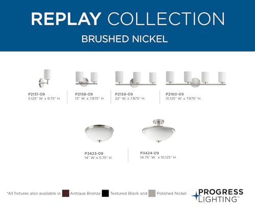 Progress Lighting 2-Light Modern Bath Vanity Light, Etched White Glass, Brushed Nickel, Model P2158-09