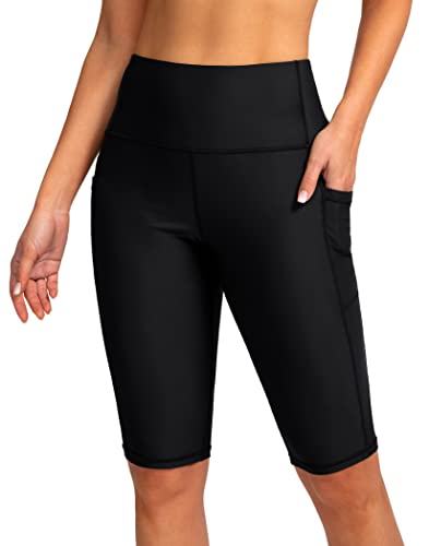 SANTINY Women's 8''/12'' High Waisted Swim Shorts with Pockets UPF50+ Long Board Swimming Shorts for Women with Liner