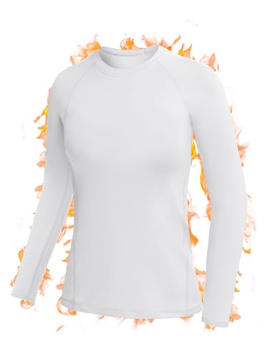 RIKUAOU Long Sleeve Thermal Shirts for Women, Fleece-Lined Undershirts Base Layer Tops for Running Workout Cold Weather