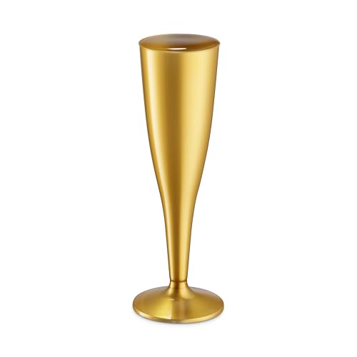 Munfix 30 Pack Gold Plastic Champagne Flutes - 5 Oz Disposable Toasting Glasses - Wedding Party Cocktail Mimosa Plastic Cups