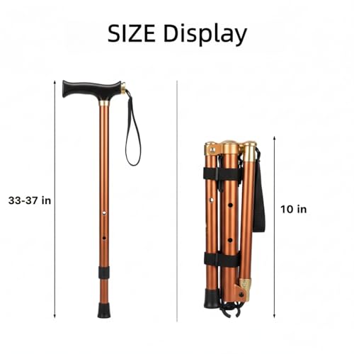 Adjustable from 33‘’ to37‘’Walking Cane Hiking Poles Climbing Snowingshoeing Pole with Ergonomic Handle，Brown and Black fo...