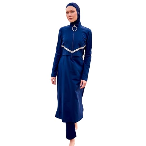 Islamic Full-Length Modest Swimsuit for Muslim Women | 4 PCS Burkini Set Top Pants Cap Bustier | Long Sleeve Rash Guard