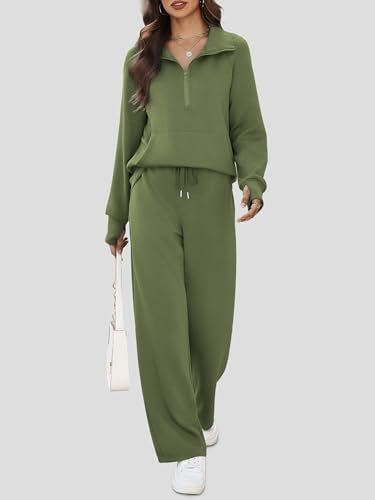 Casly Lamiit Women's 2 Piece Outfits Lounge Set 2025 Oversized Half Zip Sweatshirt Wide Leg Sweatpant Set Sweatsuit Tracksuit