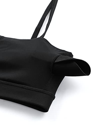CRZ YOGA Butterluxe Womens Adjustable Spaghetti Thin Strap Sports Bra - Padded Wireless Square Neck Workout Yoga Clothes