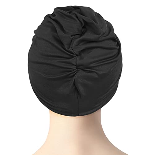 Women Swim Cap Elastic Swim Turban Cap Cover Ear Bath Pool Swimming Cap Pleated Shower Cap for Long Short Weave Curls Hair