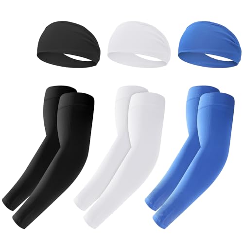 JATEBI 6 Pack Sports Headband and Arm Sleeves Sweatbands Cooling UV Sun Protection for Running Yoga Fitness Workout
