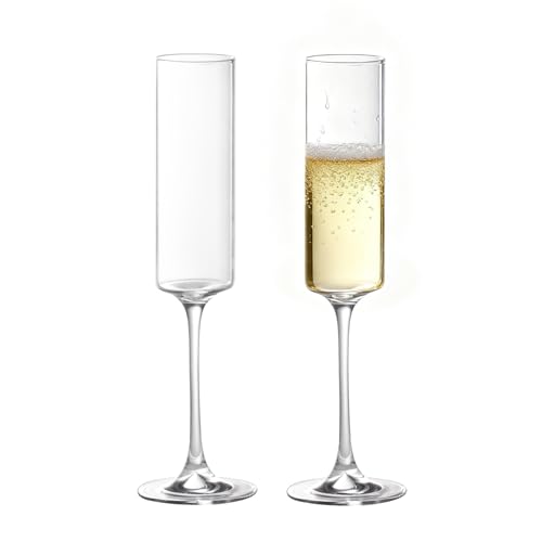 KAMMAK Champagne Flutes 5.7oz Champagne Glasses Set of 2, Elegant Wine Glass with Long Stem, Clear Champagne Glasses Gift ...