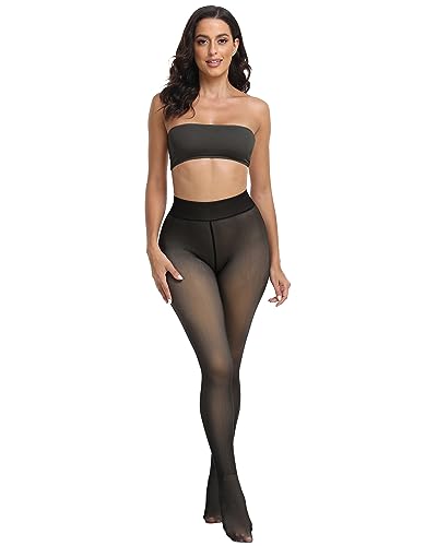 CHRLEISURE Women's Fleece Lined Tights - Fake Sheer Warm Pantyhose Thick Winter Leggings