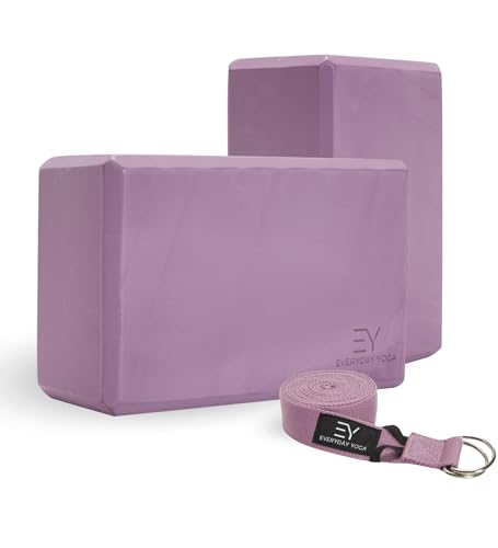 Everyday Yoga Foam Block and Yoga Strap Set, Soft Non-Slip Surface for Stability, Balance, and Deepen Stretches - Ideal fo...