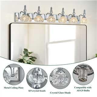 Lbsqj Modern Glass Crystal Vanity Light - Vintage Bathroom Lighting Fixtures Over Mirror  6 Light Vanity Lights G9 Bulb (43.3 Inch  Chrome)