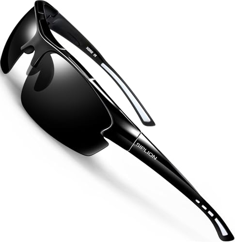SIPLION Polarized Sunglasses Men Sports: UV400 Protection Anti-Slip Wrap-Around TR90 Frame for Driving Fishing Golf Running