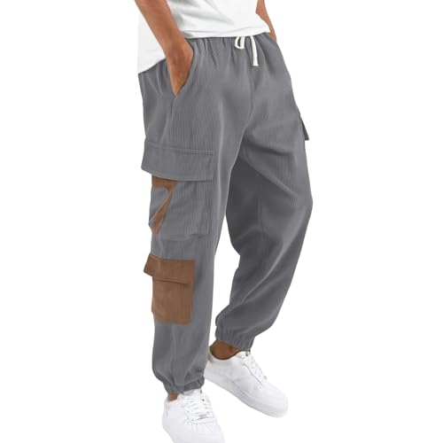 Mens Corduroy Cargo Pants 2026 Winter Warm Casual Straight Leg Pants Workout Jogger Athletic Loose Fit Lightweight Trousers