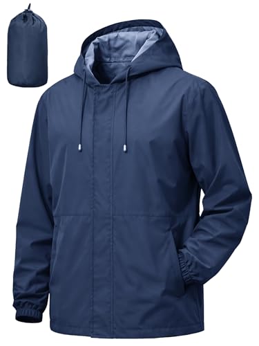 UIQUR Men's Rain Jacket Waterproof Windbreaker Raincoat Cycling Running Hiking Golf Travel Gear Hood Lightweight Packable
