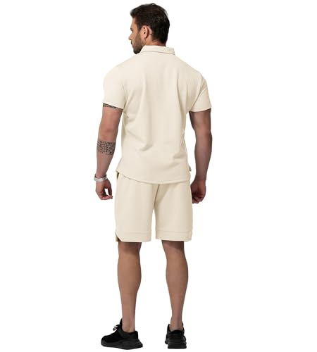 GYMELITE Men's 2 Piece Short Sets Outfits Summer Polo Shirts and Shorts Casual Zip Short Sleeve Fashion Shorts Tracksuit Set