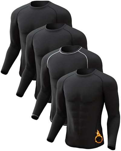 CL convallaria 4 or 2 Pack Men's Thermal Shirt Long Sleeve Fleece Lined Tops Base Layer Long John Shirts for Menn