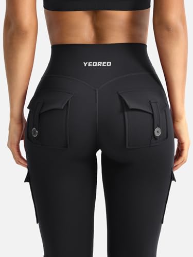 YEOREO CoreFlex Women Workout Flare Leggings with Pockets Hidden Scrunch High Waisted Cargo Gym Yoga No Front Seam Leggings