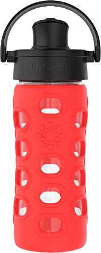 Lifefactory 12-Ounce Glass Water Bottle with Active Flip Cap and Protective Silicone Sleeve, Apple Red