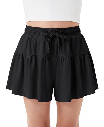 Stelle Butterfly Shorts Girls with Pocket Athletic Flowy Short 2 in 1 Dance Cheer Running Tennis Sports Skort 4-15 Years
