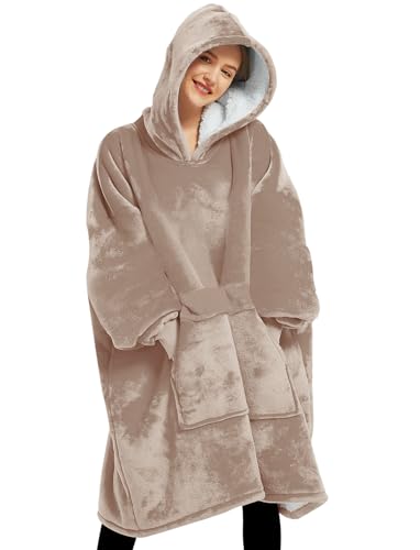 Lzzidou Oversized Blanket Hoodie for Women, Two Layers Cozy Flannel Sherpa Wearable Blanket Sweatshirt Adult