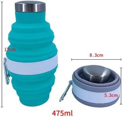 Collapsible Silicone Water Bottle with Carabiner, 475ml/17oz, BPA-Free, Leak-Proof, Lightweight & Durable for Travel, Gym, Camping (Pink)