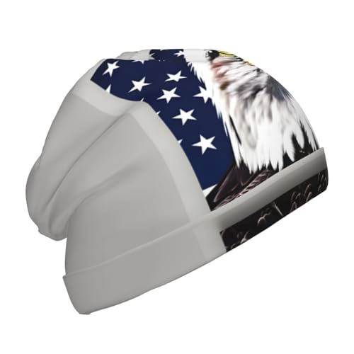 Bald Eagle Flag Print Beanie Hat Soft Thermal Cap Winter Headwear for Cold Indoor Outdoor Activities Black