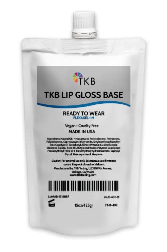TKB Lip Gloss Base (Flexagel M)| Moisturizing, High Shine, Crystal Clear, Vegan and Cruelty free| Made in USA. (15 Ounce (Pack o