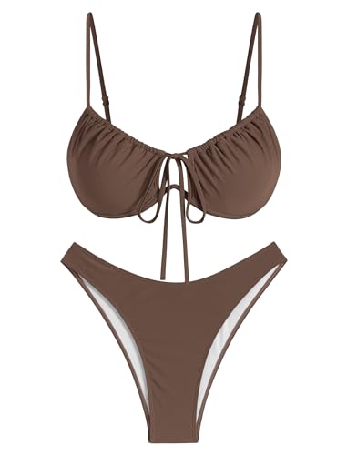 ZAFUL Women High Cut Bikini Sets String Sexy Swimsuit Two Piece Underwire Bathing Suit Brazilian Cheeky Cut Out Cute Swimwear