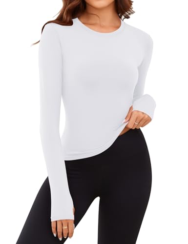 Rapbin Thermal Shirts for Women Long Sleeve Tops Ladies Fleece Undershirt for Winter Cold Weather with Thumb Holes XS-L