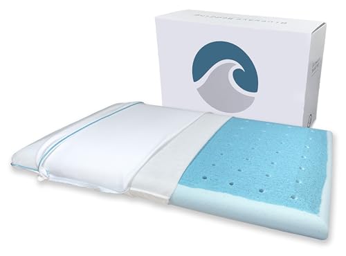 Bluewave Bedding Extra Slim Max Cool CarbonBlue Gel Memory Foam Pillow for Stomach and Back Sleepers - Thin, Flat Design w...