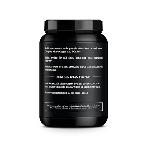 Active Stacks Beef Protein Isolate Powder, Chocolate - Dairy Free with Natural Collagen for Keto, Paleo, Bone Broth & Low ...