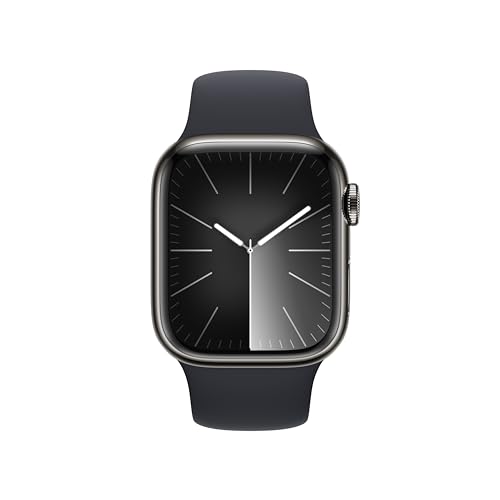Apple Watch Series 9 [GPS + Cellular, 41mm] - Graphite Stainless Steel Case with Midnight Sport Band, S/M (Renewed)