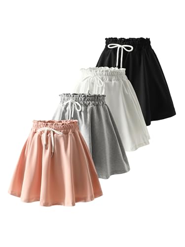 Jolyshlid Girls 4 Pack Athletic Skirts Set Tennis Golf Skirts with Shorts Running Flowy Skorts 3-12Y