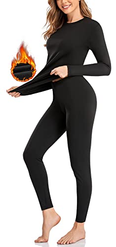 SIMIYA Thermal Underwear Set for Women Long Johns with Fleece Lined Long Sleeves Base Layer Set Top Bottom