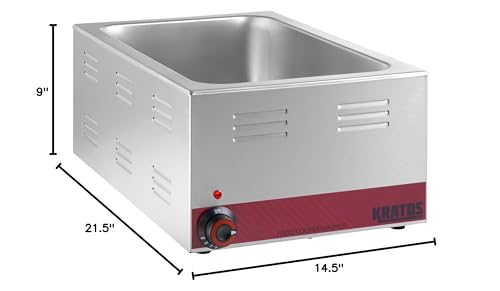 Kratos Commercial Electric Countertop Food Warmer and Cooker, 120V, 1500 Watts, Stainless Steel Portable Steam Table, Fits a 12" x 20" Food Pan (28W-169)