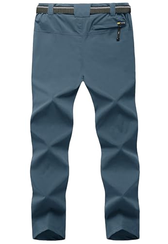 TBMPOY Men's Lightweight Hiking Pants with Belt 5 Zip Pockets Waterproof Quick-Dry Travel Fishing Work Outdoor Pants