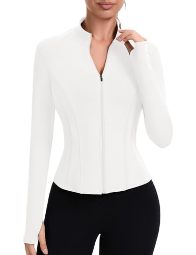 ZHENWEI Workout Jackets for Women Full Zip Up Cropped Athletic Long Sleeve Lightweight Slim Fit Running Tops with Pockets
