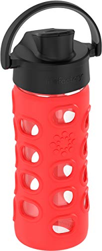 Lifefactory 12-Ounce Glass Water Bottle with Active Flip Cap and Protective Silicone Sleeve, Apple Red