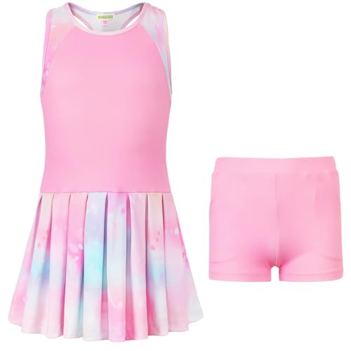 MODAFANS Girls Tennis Golf Pickleball Dress Sleeveless Athletic Pleated Outfits Sets with Shorts