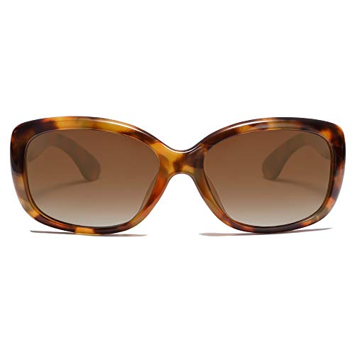 SOJOS Vintage Square Sunglasses for Women Polarized UV Protection Havana Frame SJ2111