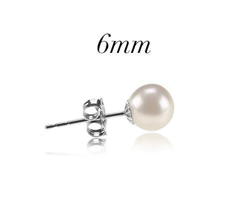 PAVOI 18K Gold Plated Sterling Silver Round Stud White Simulated Shell Pearl Earrings - 6mm