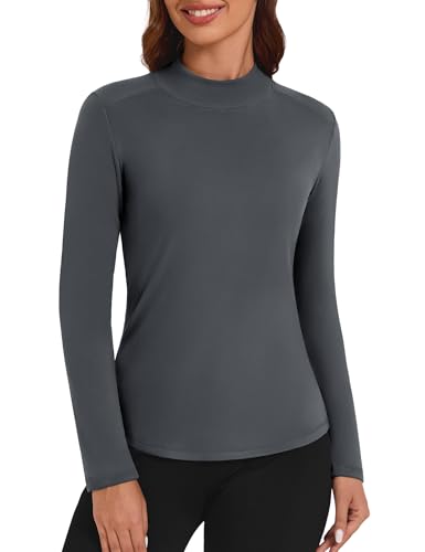 Bonneuitbebe Women's Thermal Top Long Sleeve Fleece Lined Undershirts Mock Neck Stretchy Base Layer Tops Cold Weather